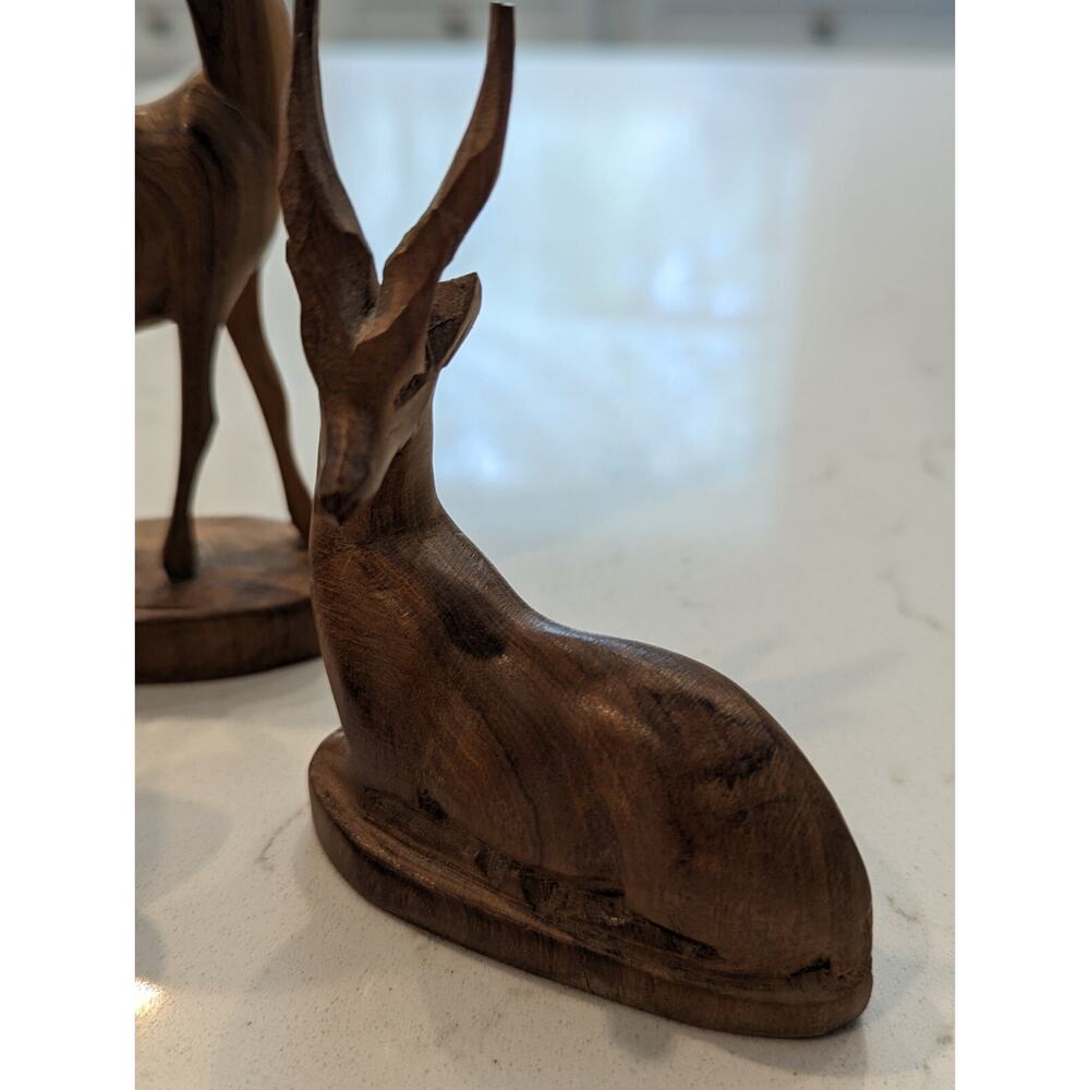 Carved Antelopes Set Of 3 Teak Wood Sculptures Hand carved Safari African... - Picture 13 of 14